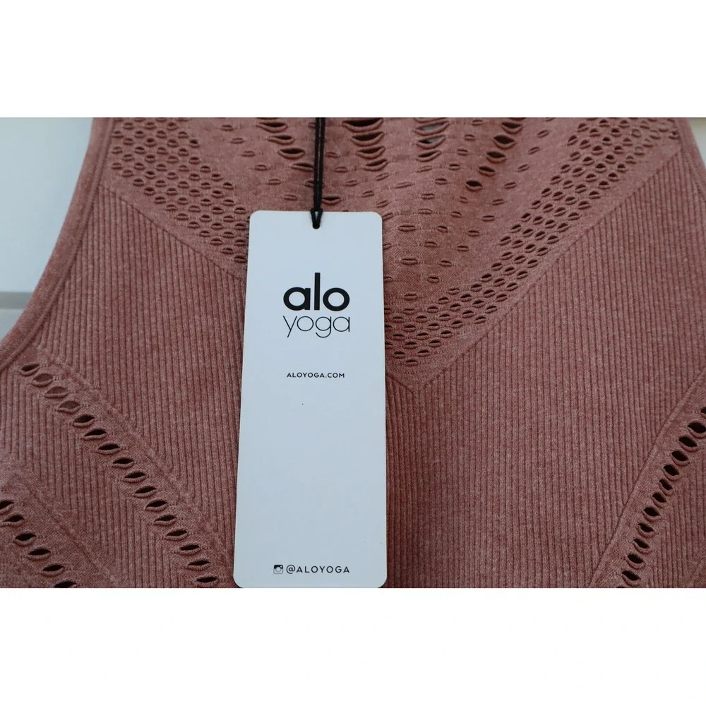 Alo Yoga Siren Tank Top Dusty Rose Pink Ribbed Pointelle Laser Cut NWT SIZE S